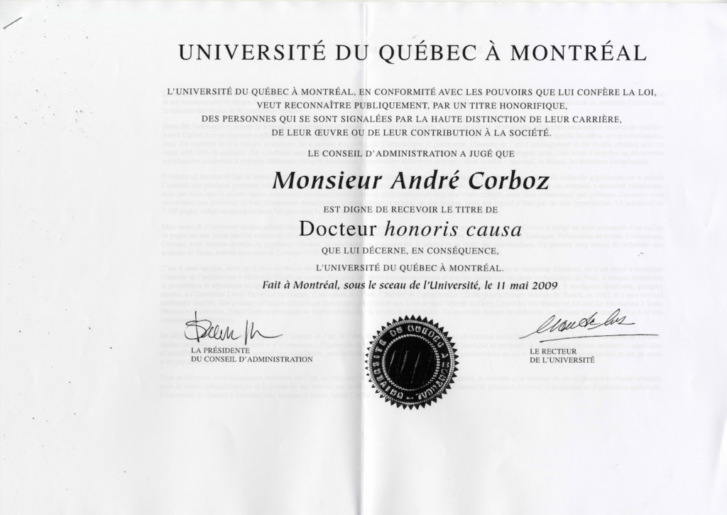 Université de Québec, Honorary doctorate, 2009