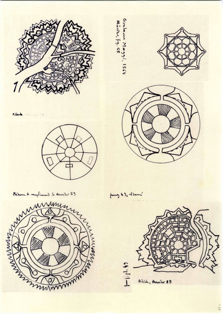 Drawings of mandalas and city plans