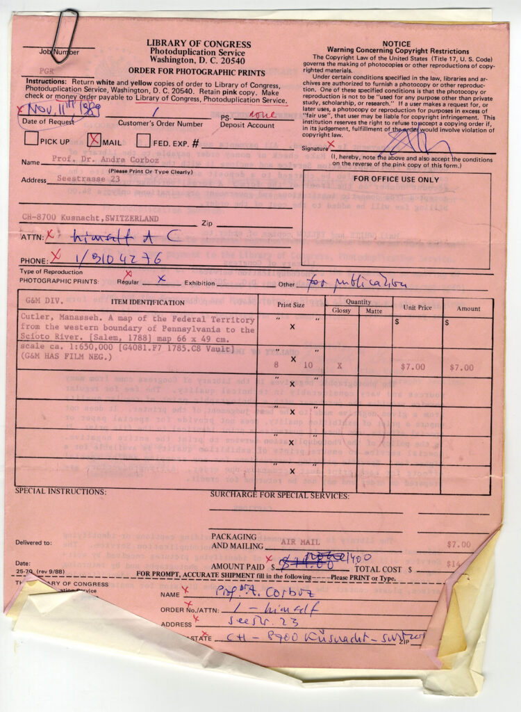 Request to the American Library of Congress, 1989